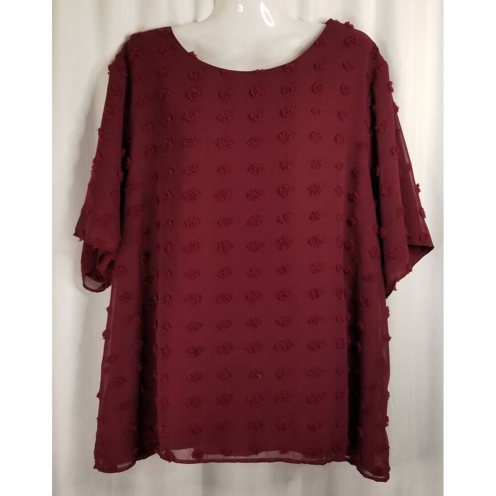 Blooming Jelly Women's Blouse Textured Chiffon Look Lined Burgundy Size XXXL